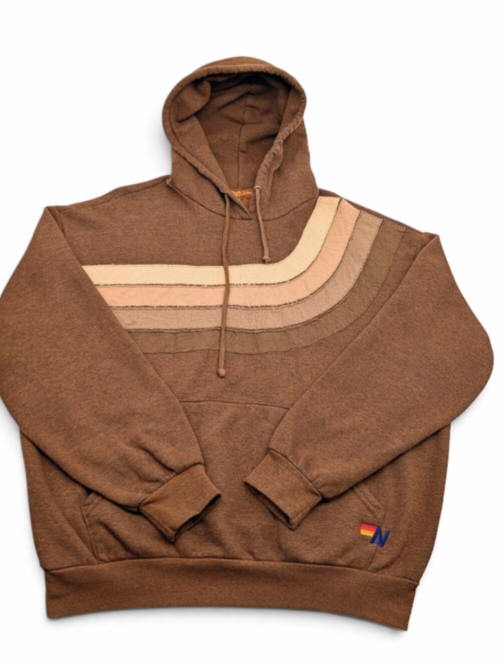 Aviator Nation Wave 4 Stripe Pullover Hoodie Relaxed Espresso Small - Picture 2 of 6